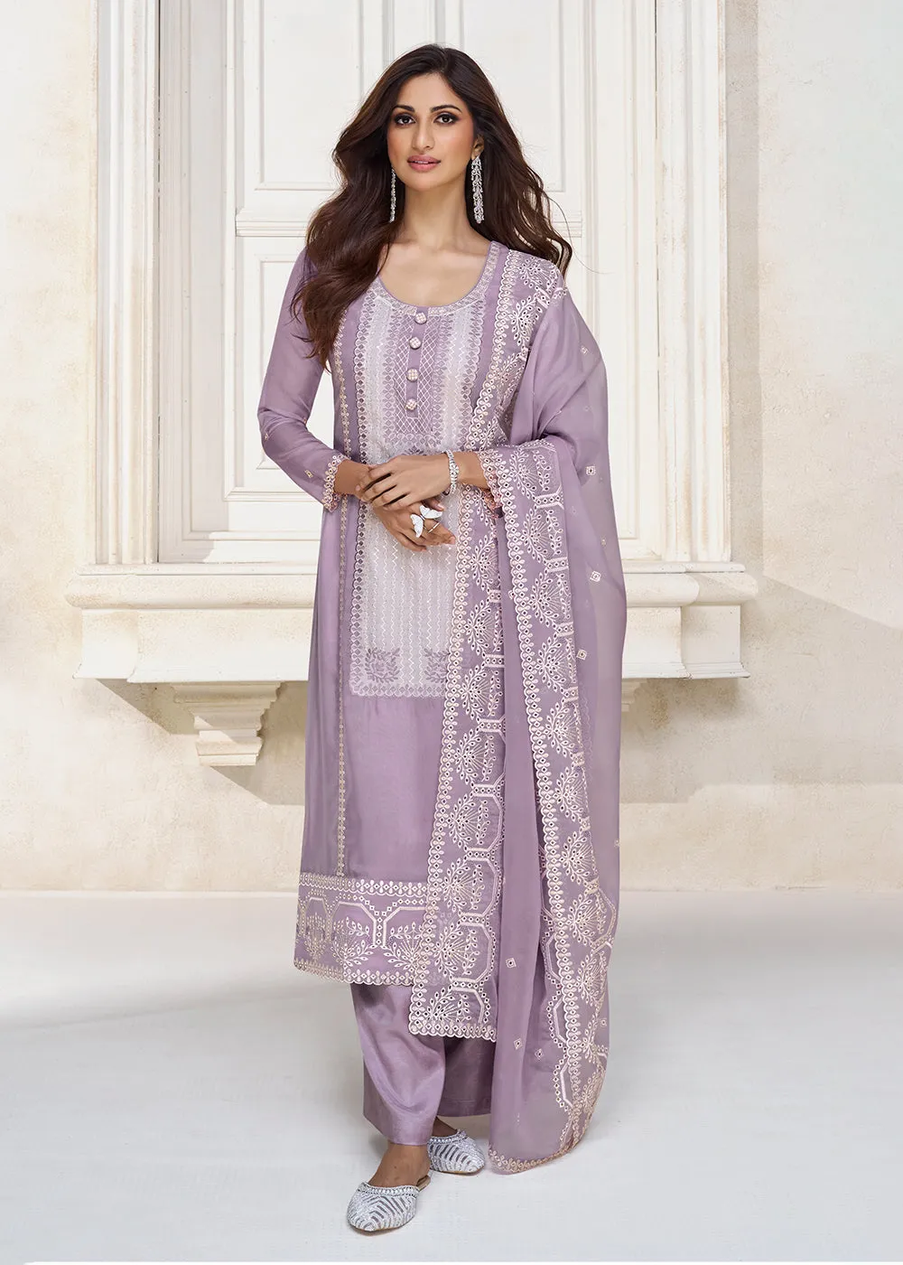 Pastel Lavender Organza Silk Designer Salwar Suit