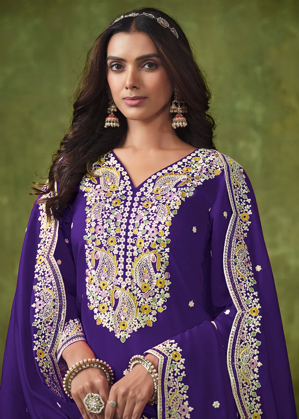 Patiala Style Violet Chanderi Silk Punjabi Salwar Suit