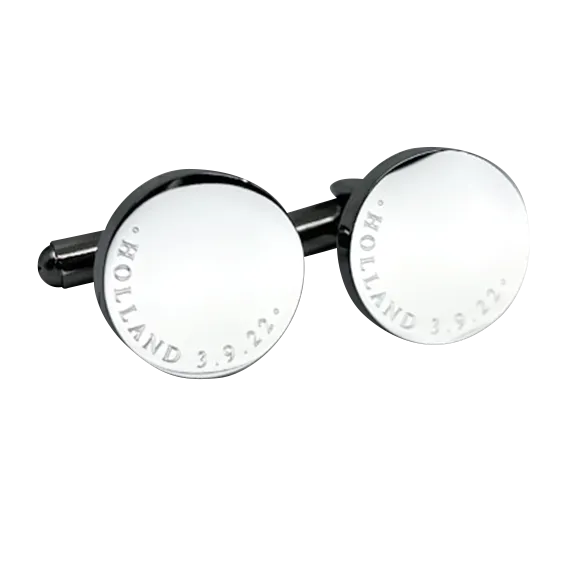 Personalised Engraved Full Name Round Silver Cufflinks