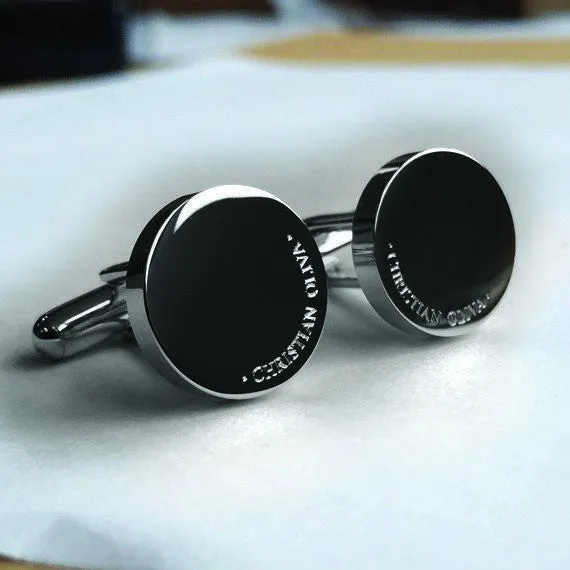 Personalised Engraved Full Name Round Silver Cufflinks