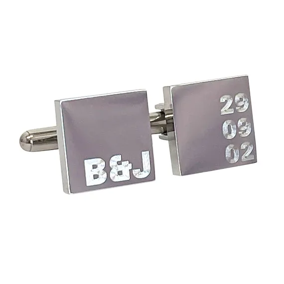 Personalised Engraved Initial and Date Silver Cufflinks