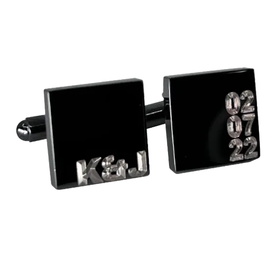 Personalised Gunmetal Engraved Initial and Date Cufflinks