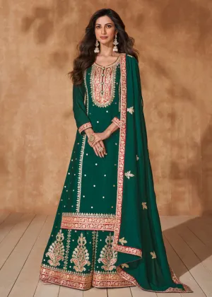 Pine Green Premium Silk Designer Palazzo Style Suit