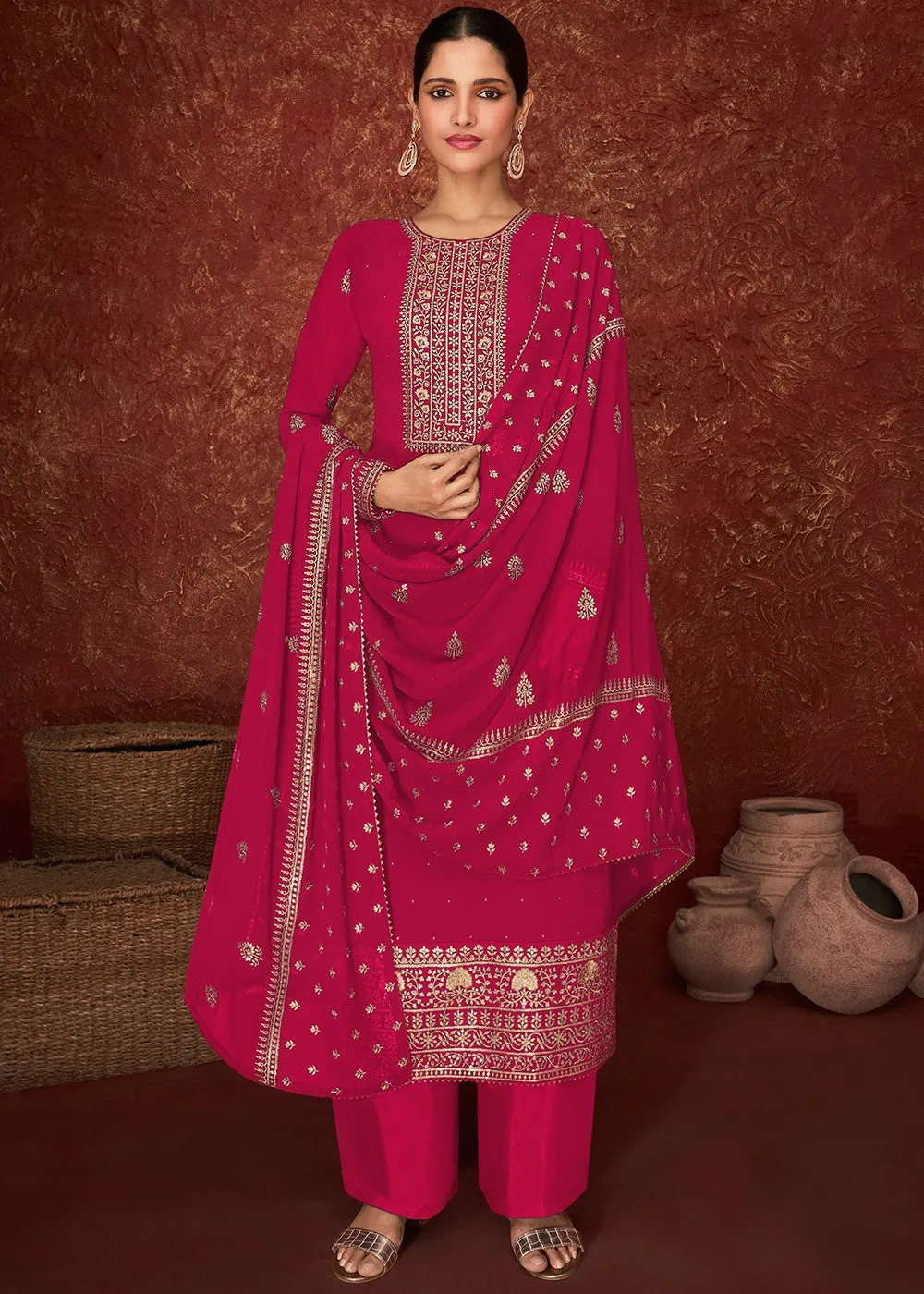 Pink & Gold Splendid Embroidered Pakistani Style Suit