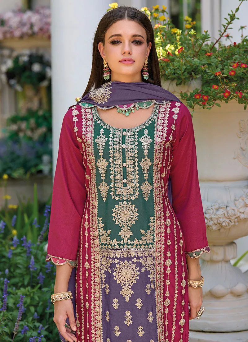 Pink Purple Multi Embroidery Traditional Pakistani Salwar Suit