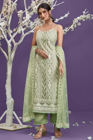 Pista Green Lucknowi Chikankari Embroidered Pant Style Suit