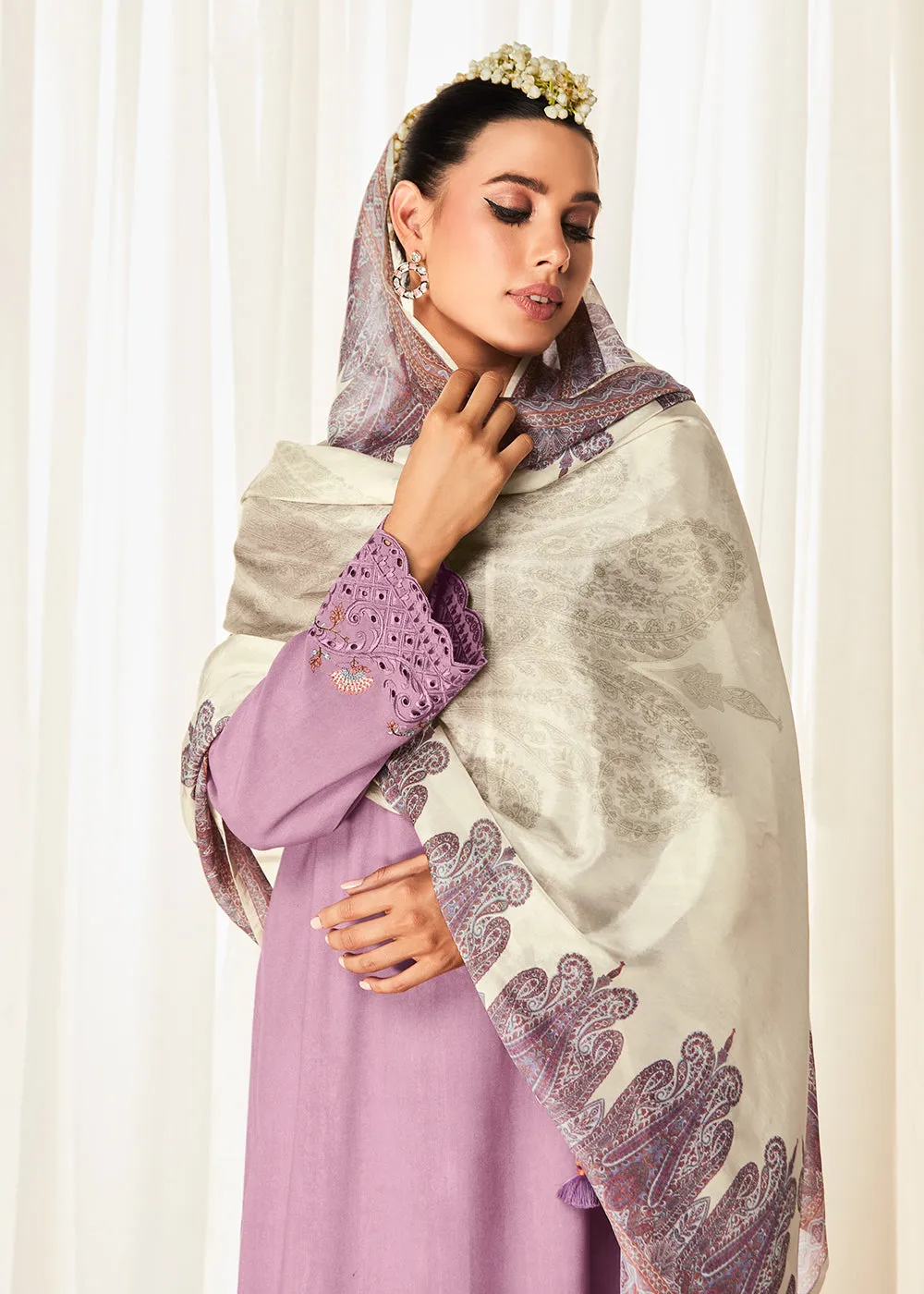 Pleasing Lilac Suzani Inspired Embroidered Ethnic Salwar Suit