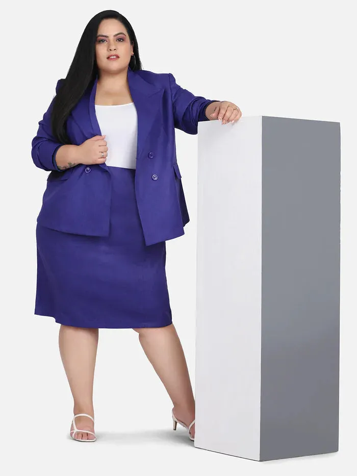 Plus Size Women's Poly Viscose Skirt Suit - Royal Blue