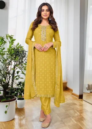 Pretty Sunny Mustard Beautifully Embroidered Trendy Salwar Kameez