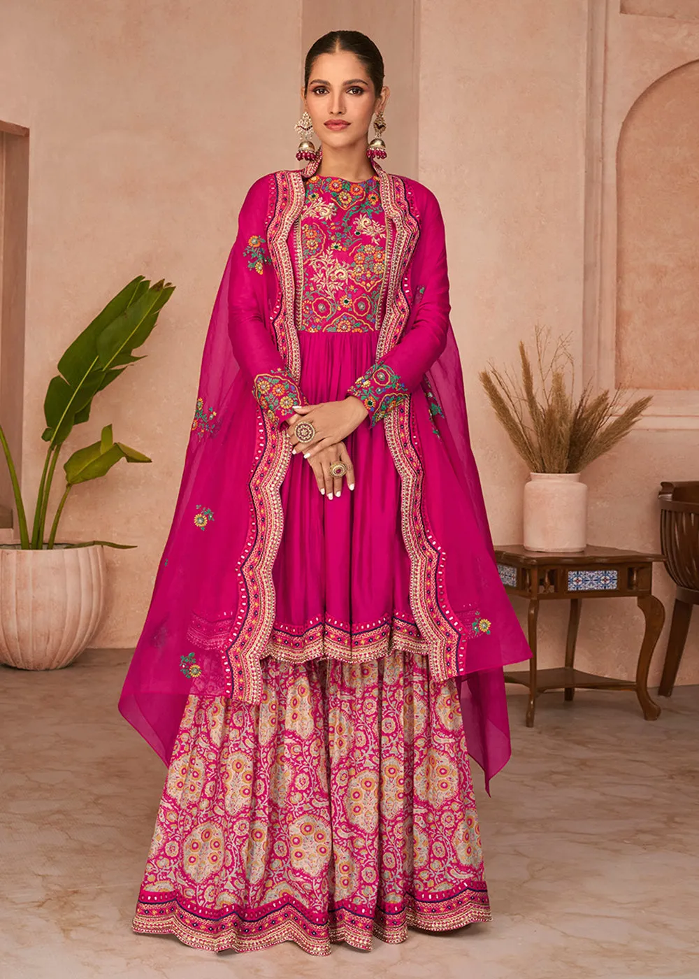 Princess Pink Multi Thread Embroidered Designer Gharara Suit