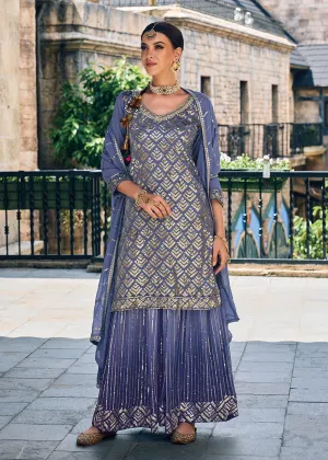 Punjabi Style Lavender Embroidered Designer Palazzo Suit