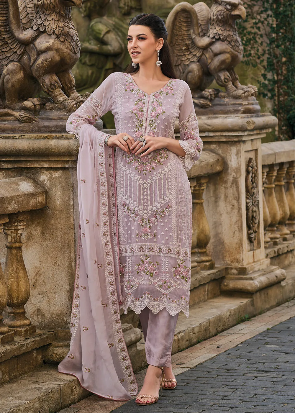 Purple Soft Organza Embroidered Designer Salwar Suit