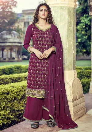 Purple Swarovski Embroidered Georgette Palazzo Suit