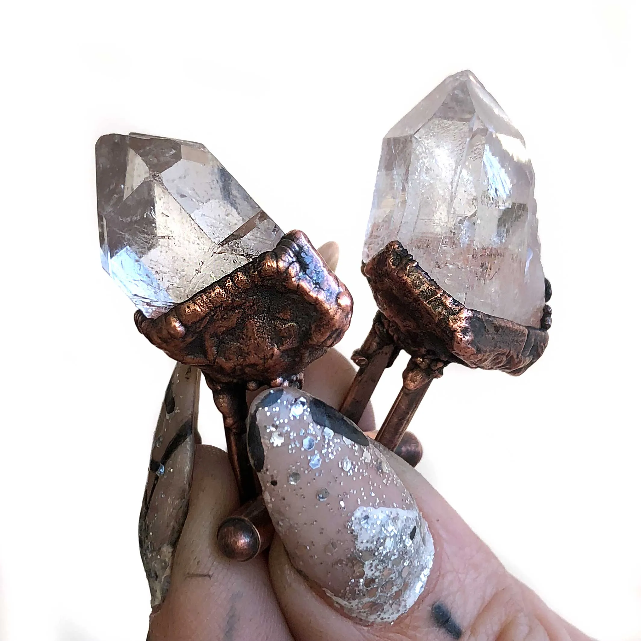 Quartz Cufflinks, electroformed copper & raw stone crystal cuff links