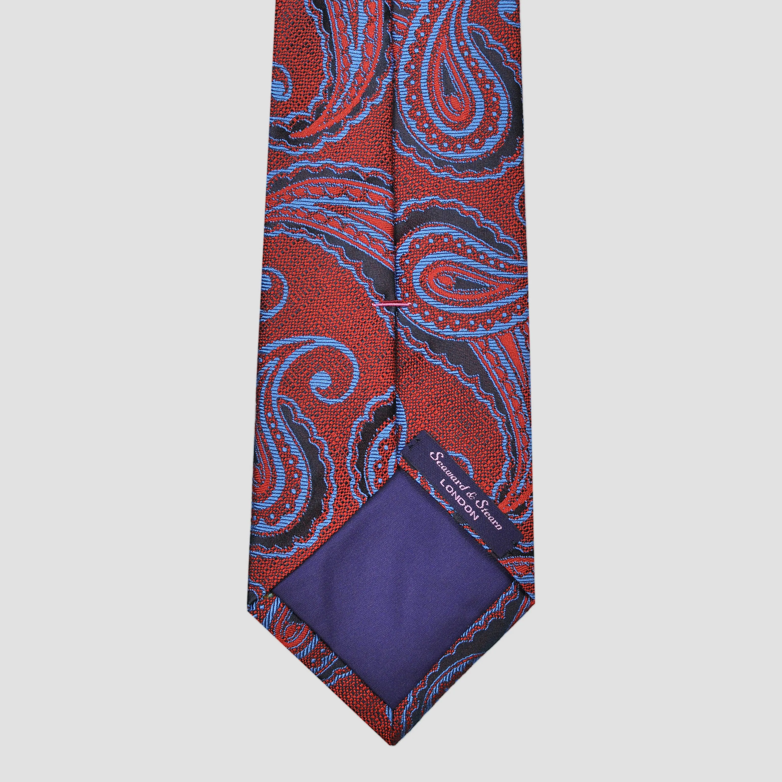 Red & Blue Paisley Natte Silk Tie