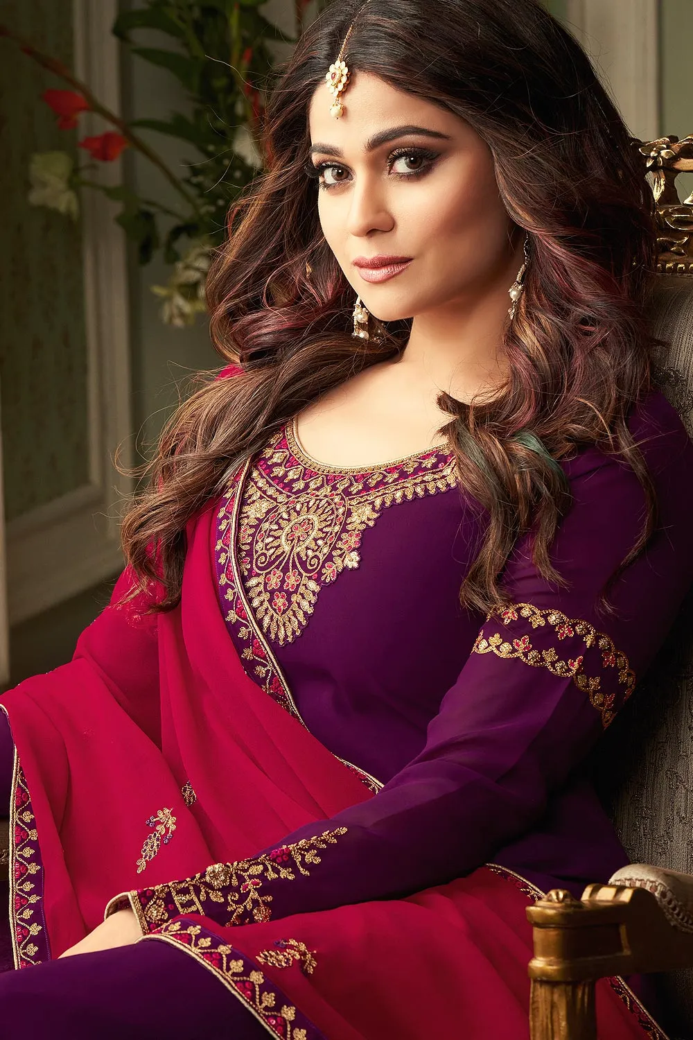 Shamita Shetty Purple & Pink Georgette Palazzo Suit