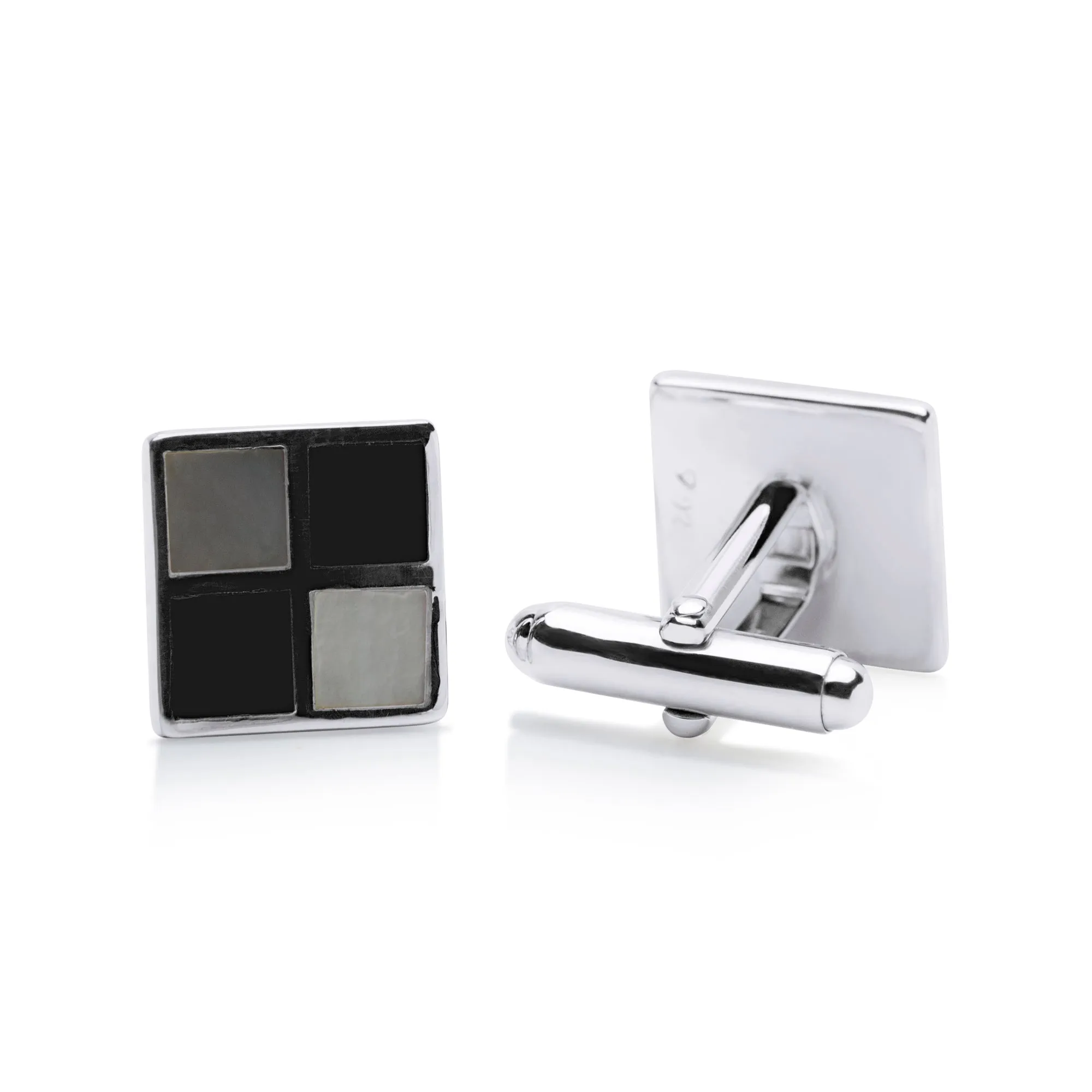 Silver Chessboard Onyx & Pearl Cufflinks