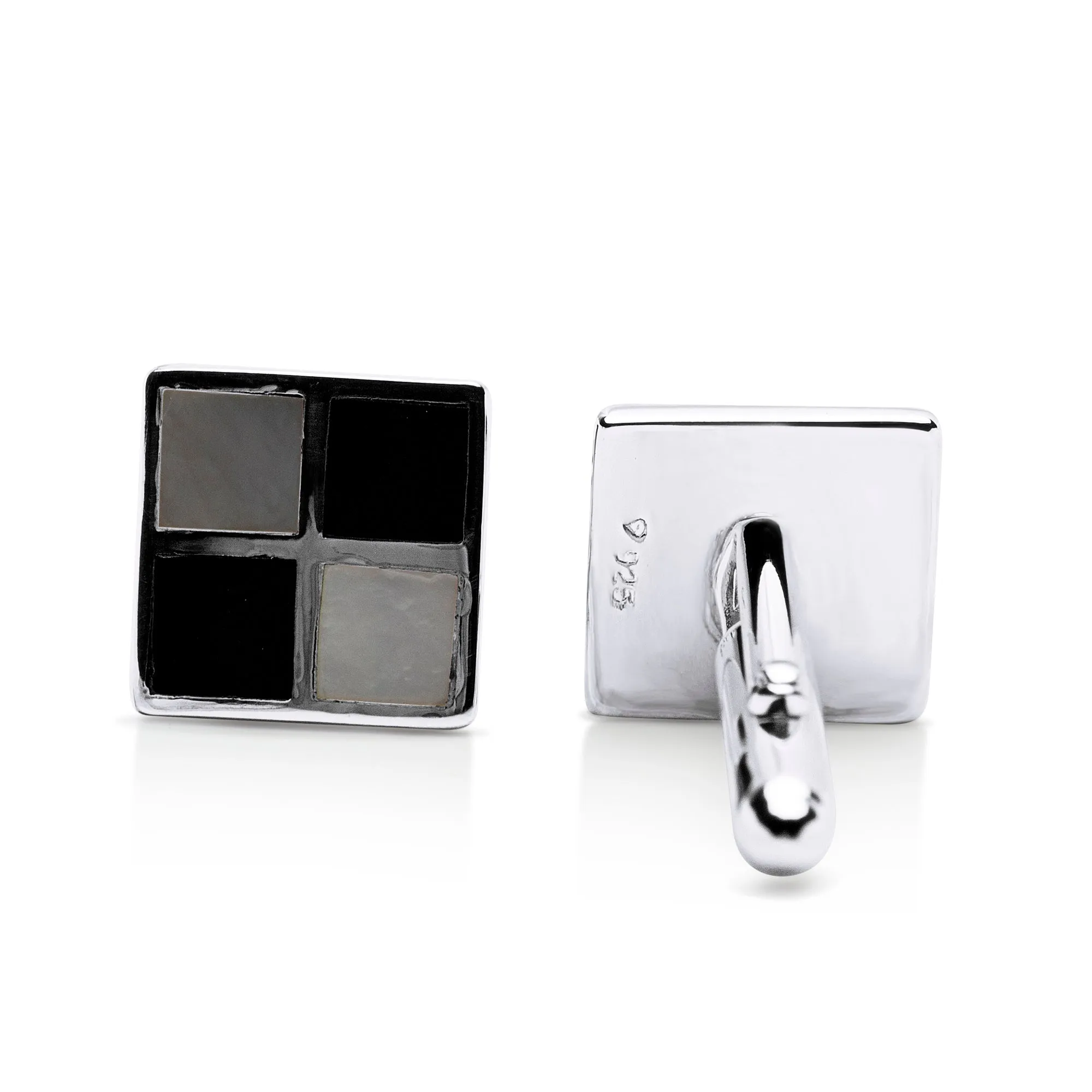 Silver Chessboard Onyx & Pearl Cufflinks