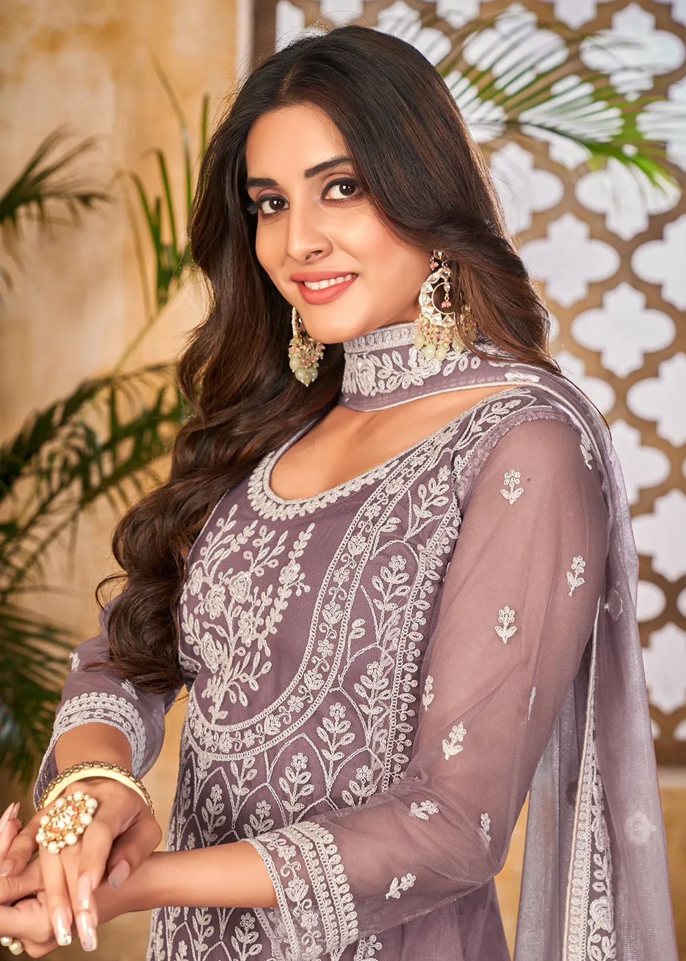 Splendid Lavender Wedding Festive Pakistani Style Palazzo Suit