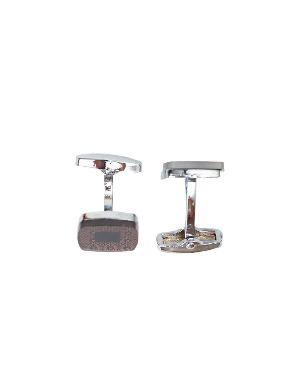 Square Silver Cufflinks with Intricate Geometric Design