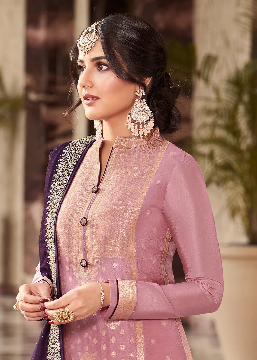 Subtle Lavender Dola Silk Jacquard Festival Salwar Kameez