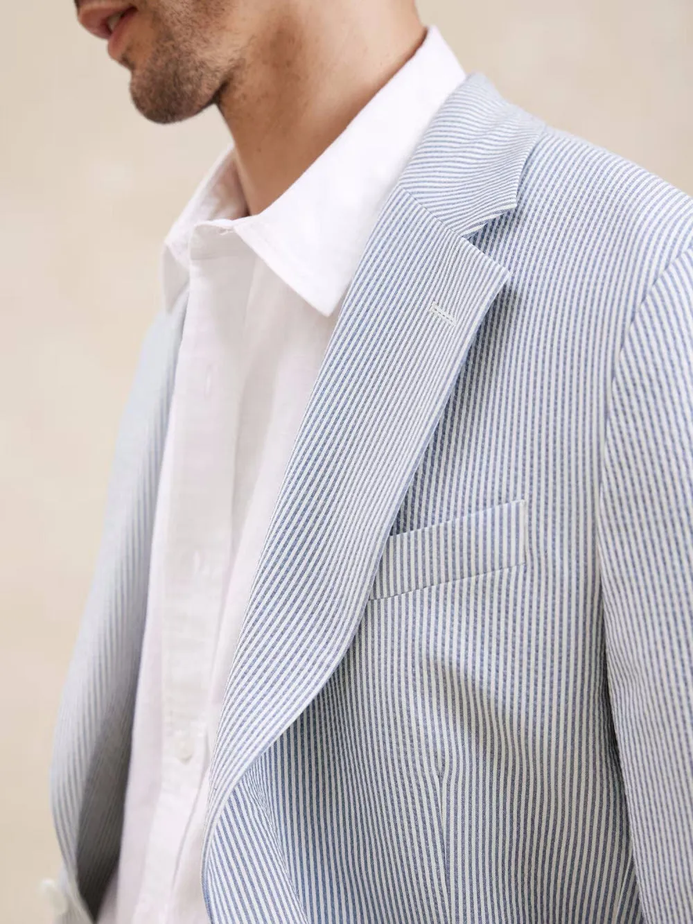 Summer Seersucker Casual Men's Suit (Blazer Shorts)