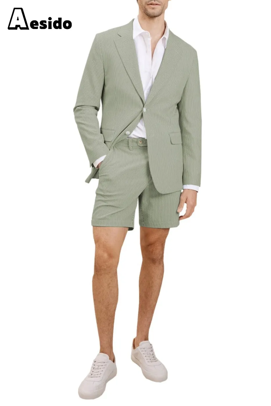 Summer Seersucker Casual Men's Suit (Blazer Shorts)