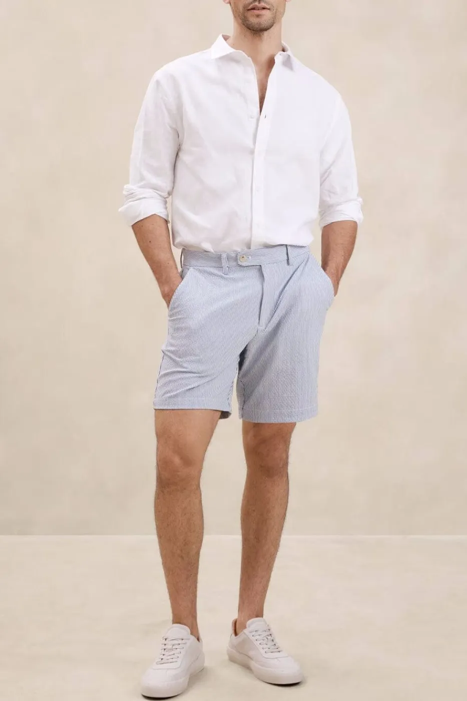 Summer Seersucker Casual Men's Suit (Blazer Shorts)