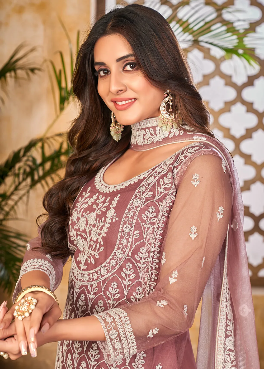 Tempting Pink Wedding Festive Pakistani Style Palazzo Suit