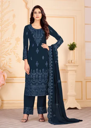 Trendy Royal Blue Georgette Eid Wear Salwar Kurta Suit