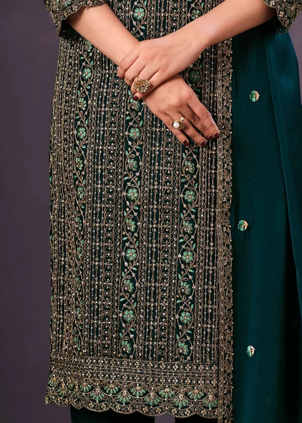 Two Tone Cottonic Georgette Teal Green Function Style Salwar Suit