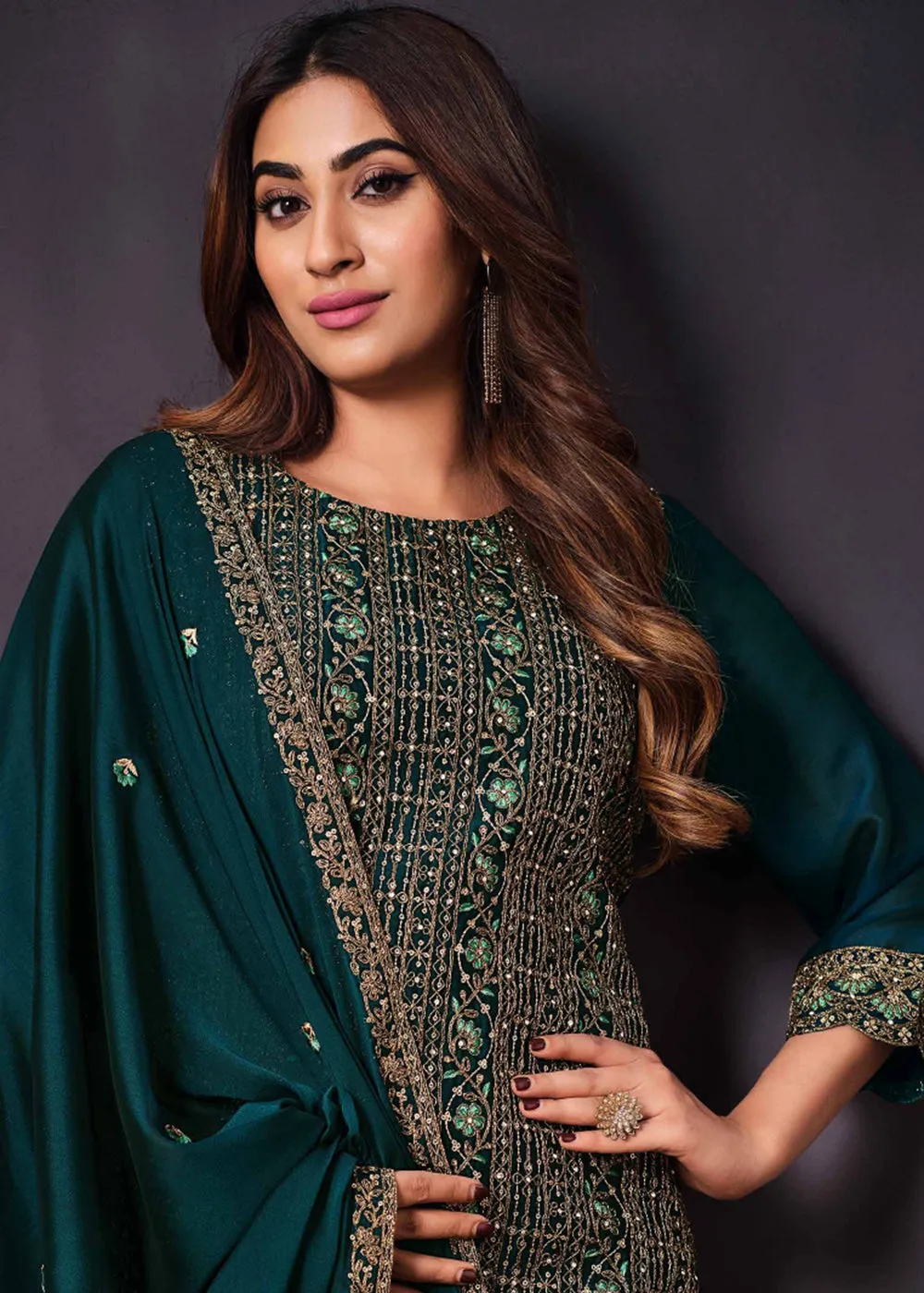 Two Tone Cottonic Georgette Teal Green Function Style Salwar Suit