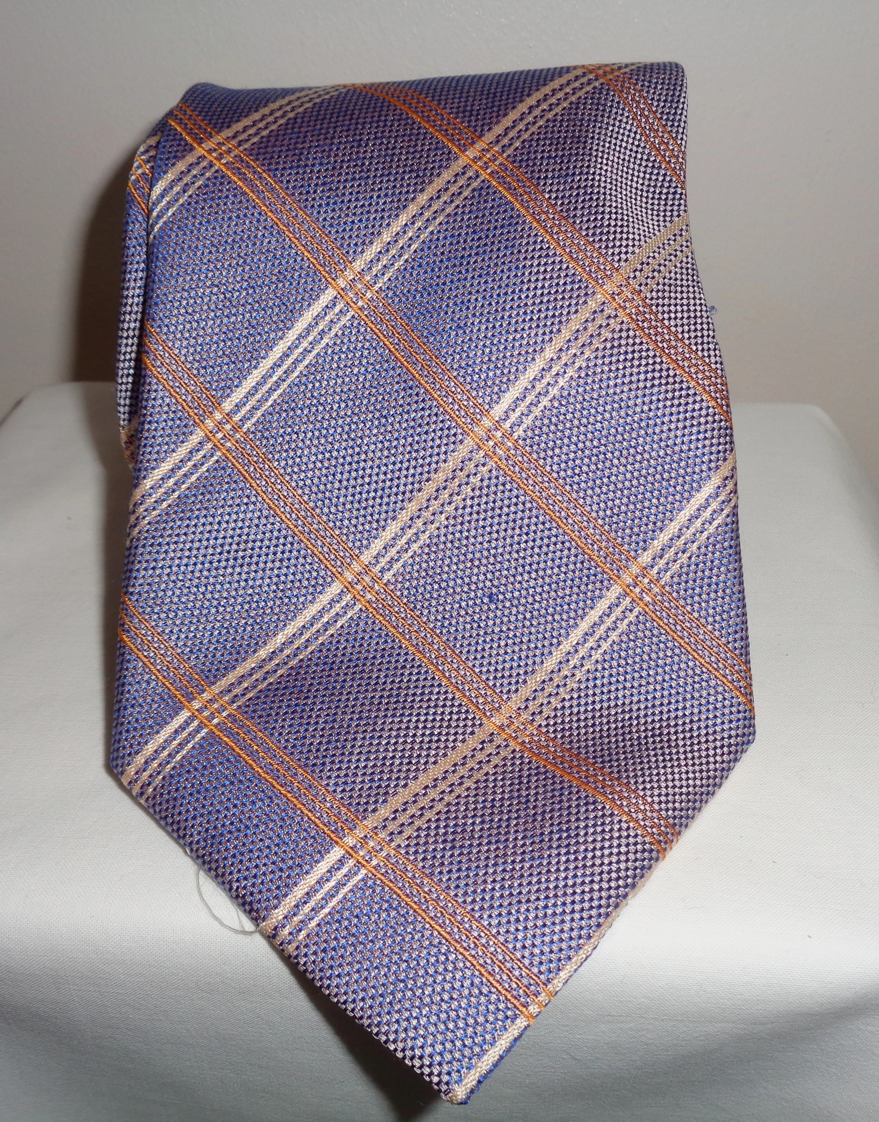 Vintage Tie Rack Silk Tie Purple With Diagonal Lines In Orange And Cream