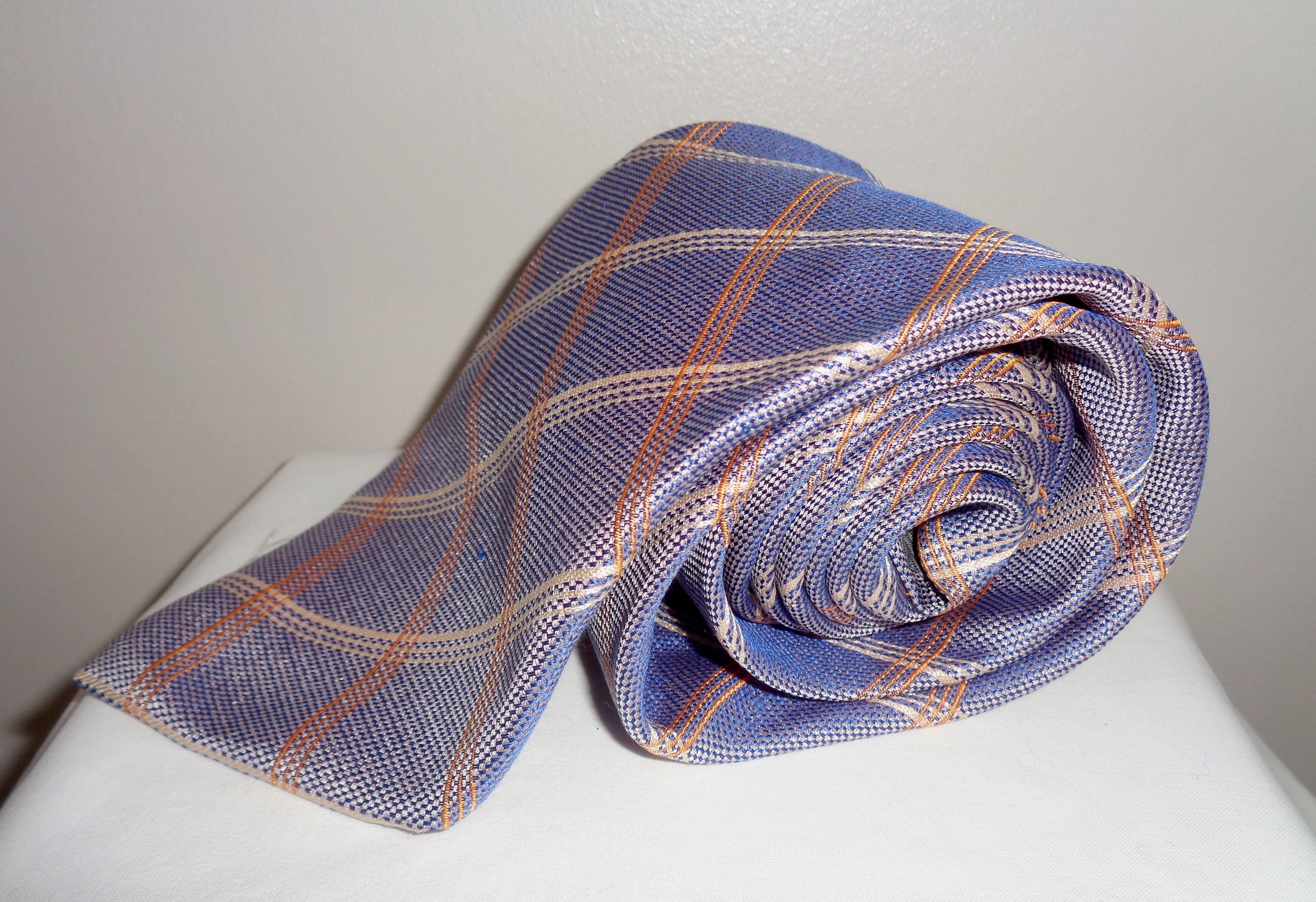 Vintage Tie Rack Silk Tie Purple With Diagonal Lines In Orange And Cream