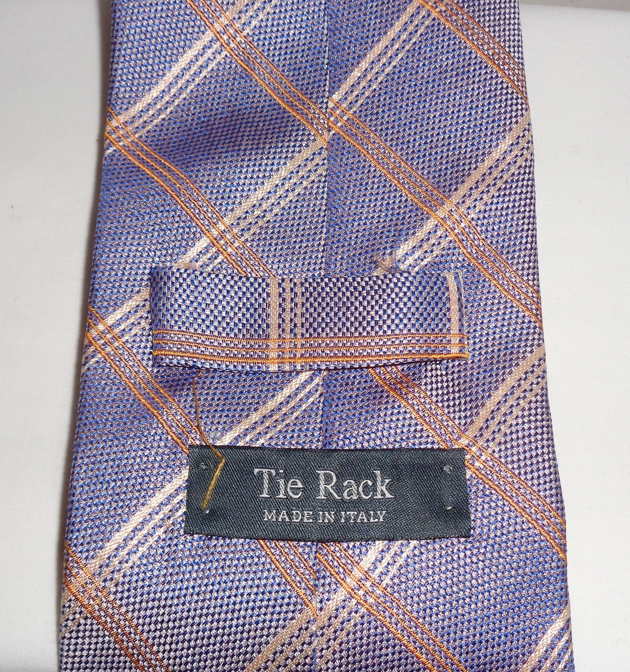 Vintage Tie Rack Silk Tie Purple With Diagonal Lines In Orange And Cream