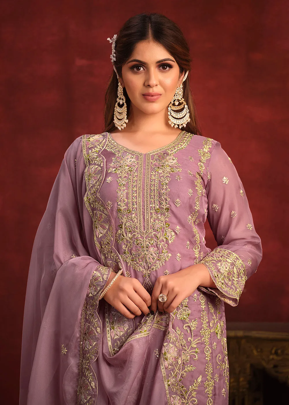 Viscose Organza Purple Zari & Sequins Festive Salwar Suit