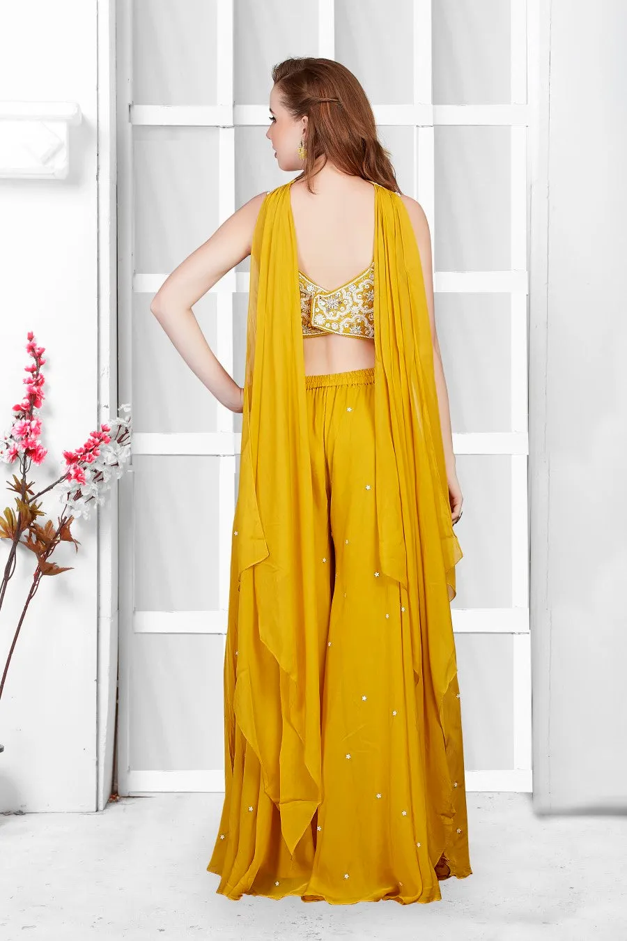 Yellow Palazzo Pant Suit with Jacket